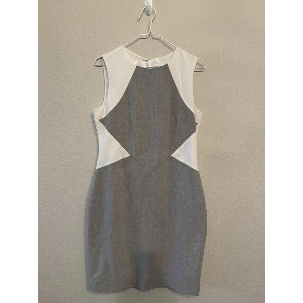 Calvin Klein Dress Womens 8 Beige‎ White Sheath Sleeveless Knee Length Business